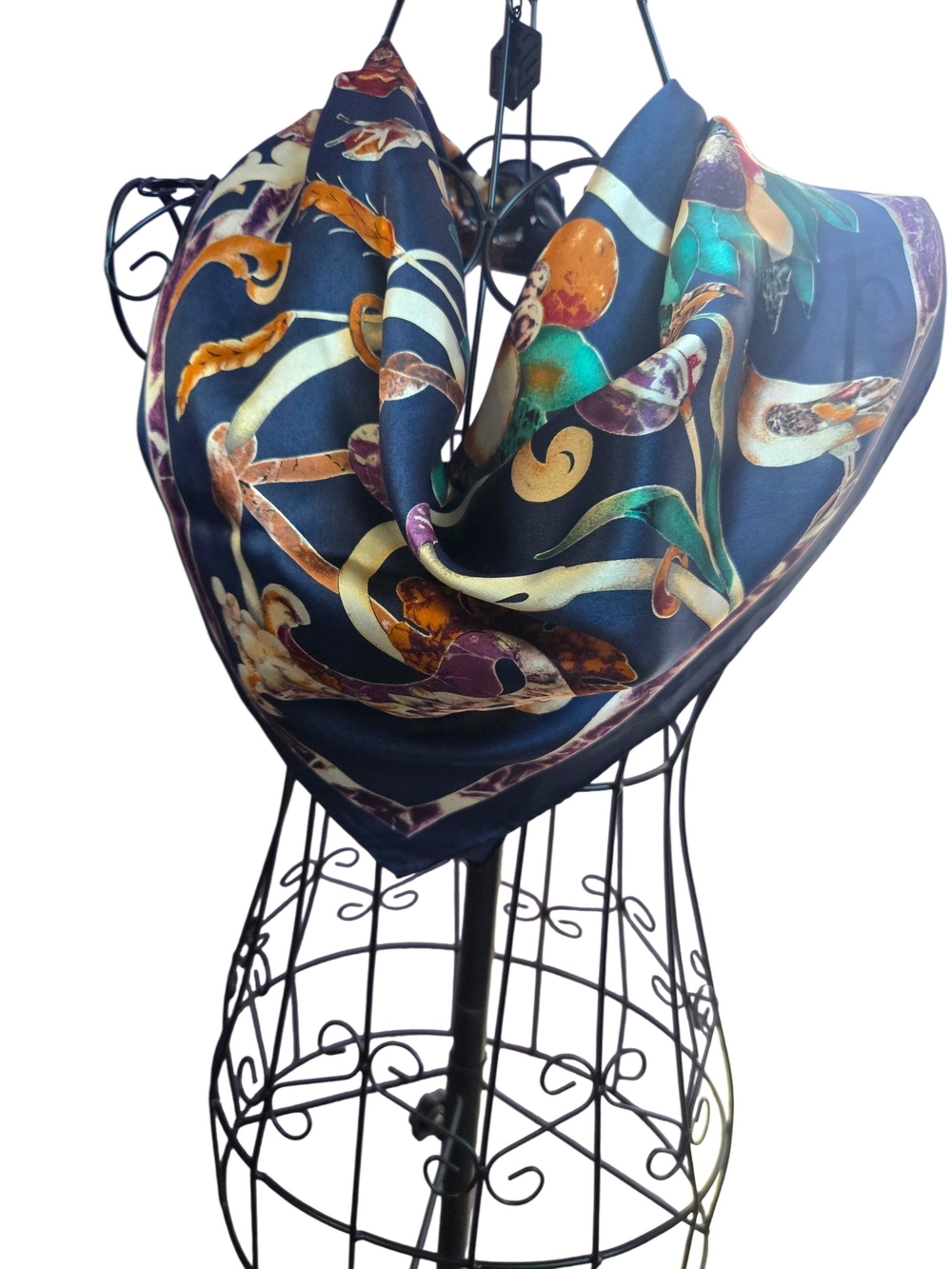Anne Klein Navy Multicolor Printed Silk-Feel Scarf